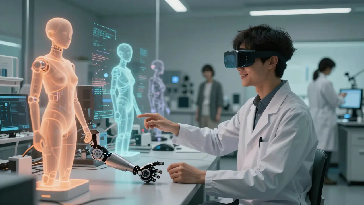 Researchers in a lab using metascanning technology to create digital prosthetic models for a patient.