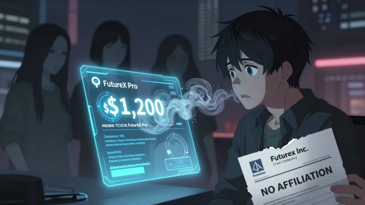 A user watches their Bitcoin vanish into smoke while a real company's denial letter lies nearby in a cyberpunk city.