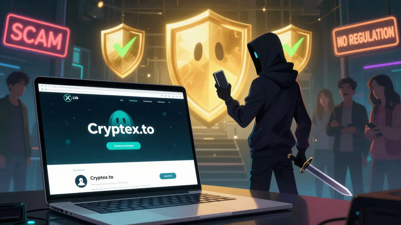 Ghost clone website on a laptop vs. legitimate exchanges, with a hero protecting new users from fraud.