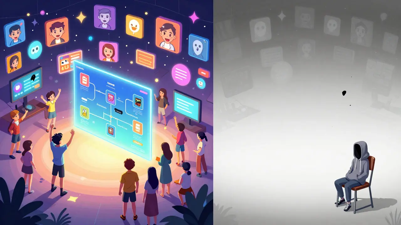 Vibrant NFT marketplace decays into empty, ghostly ruins with abandoned roadmap promises.