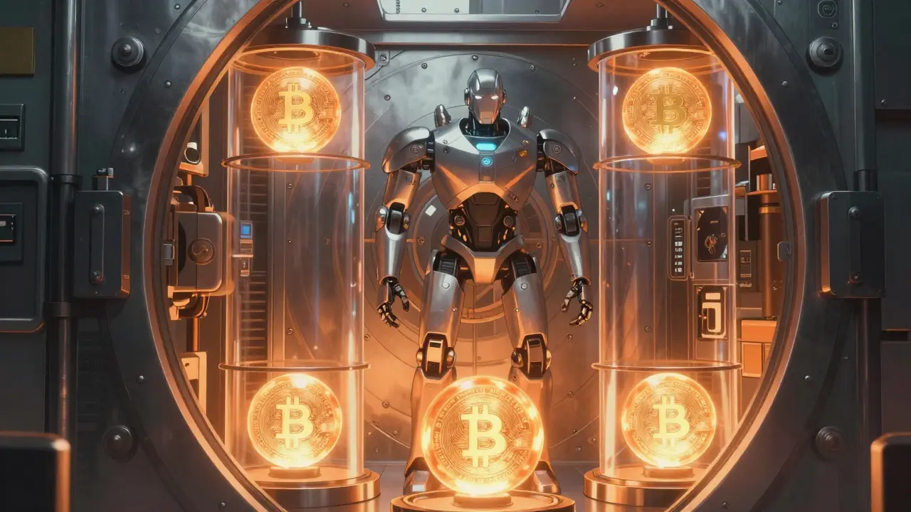 High-security vault containing glowing digital asset orbs.