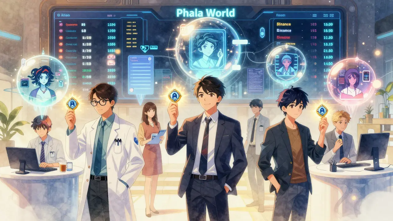 Users with glowing PHA tokens and NFT avatars interacting with private AI agents inside secure enclaves.