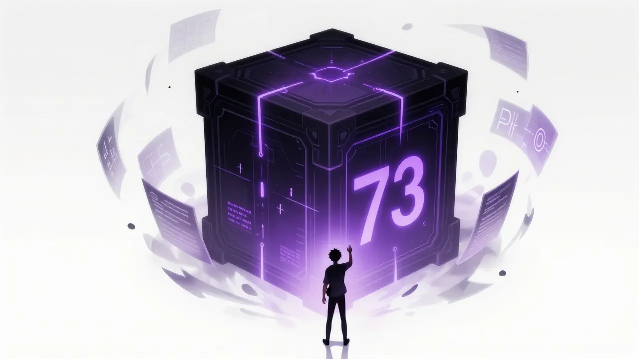 Anime character facing a mysterious, pulsing violet futuristic cube in a surreal white void.