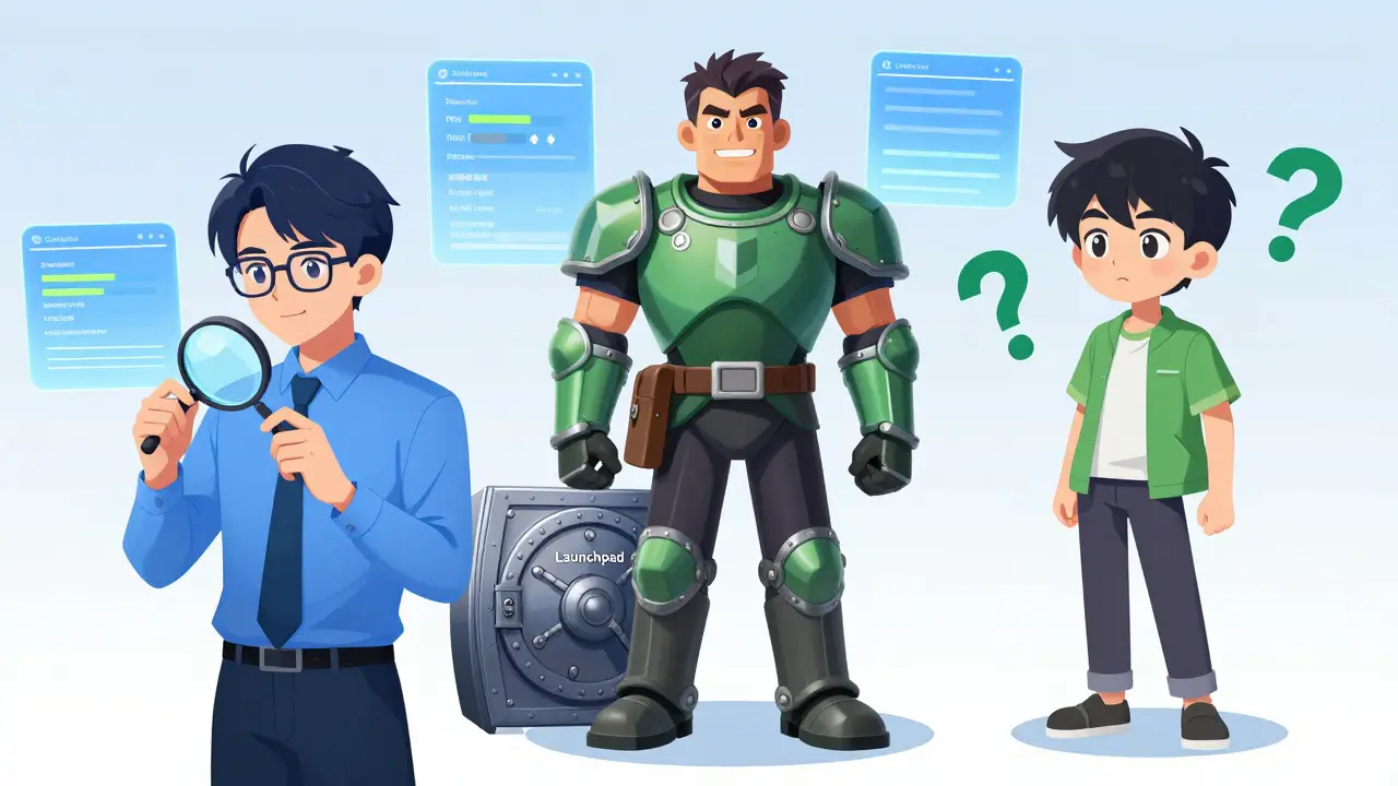 Anime avatars analyzing three crypto exchange platforms