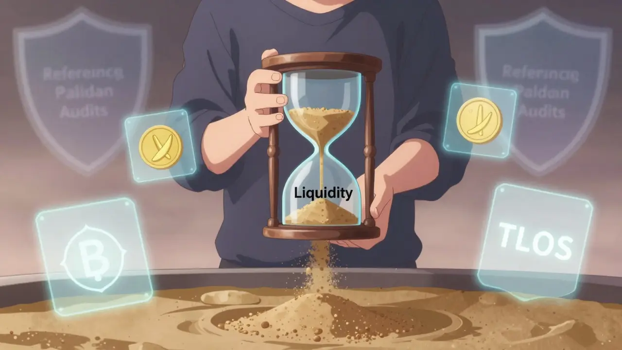 Anime figure holding an empty hourglass symbolizing low liquidity and yields.