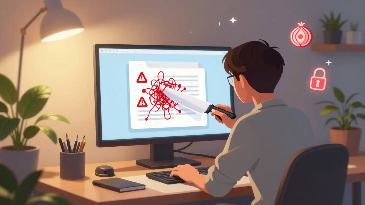 Anime journalist cleaning digital files with a glowing shield effect on screen