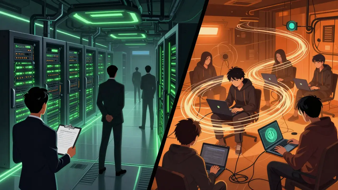 Split view of government monitored servers and underground VPN users