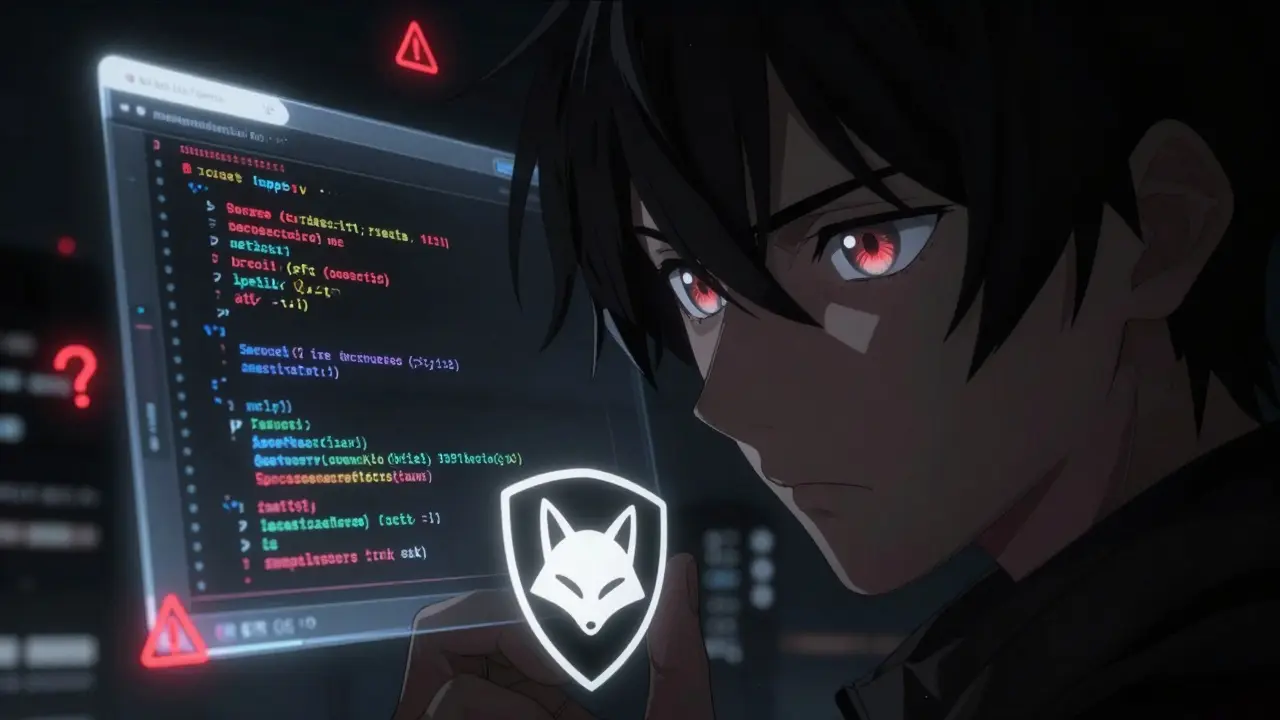 Anime character cautiously reviewing risky smart contract code