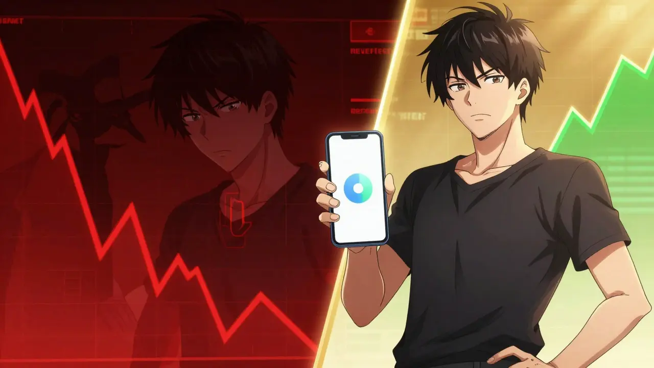 Anime character facing market risks and rewards in trading