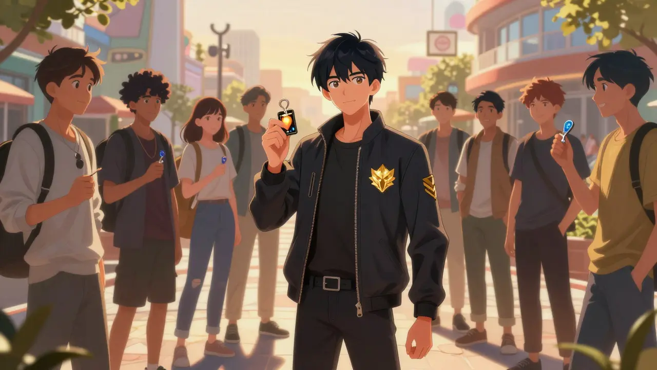 Anime character with rare traits surrounded by community