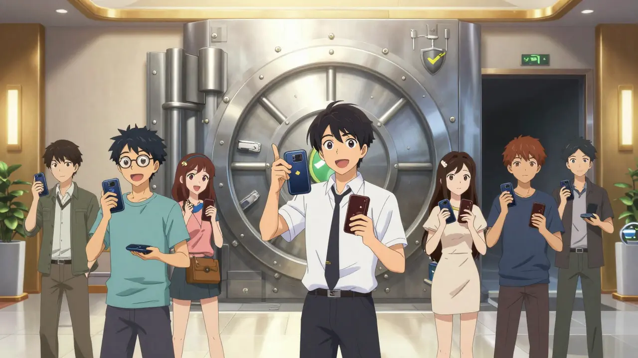 Anime characters choosing safe, regulated crypto alternatives over scams
