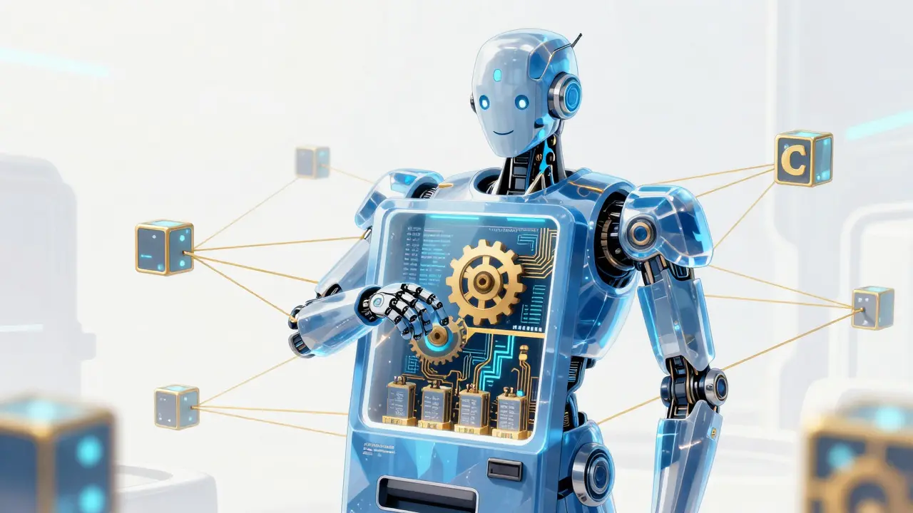 Robot vending machine representing smart contracts on a blockchain network