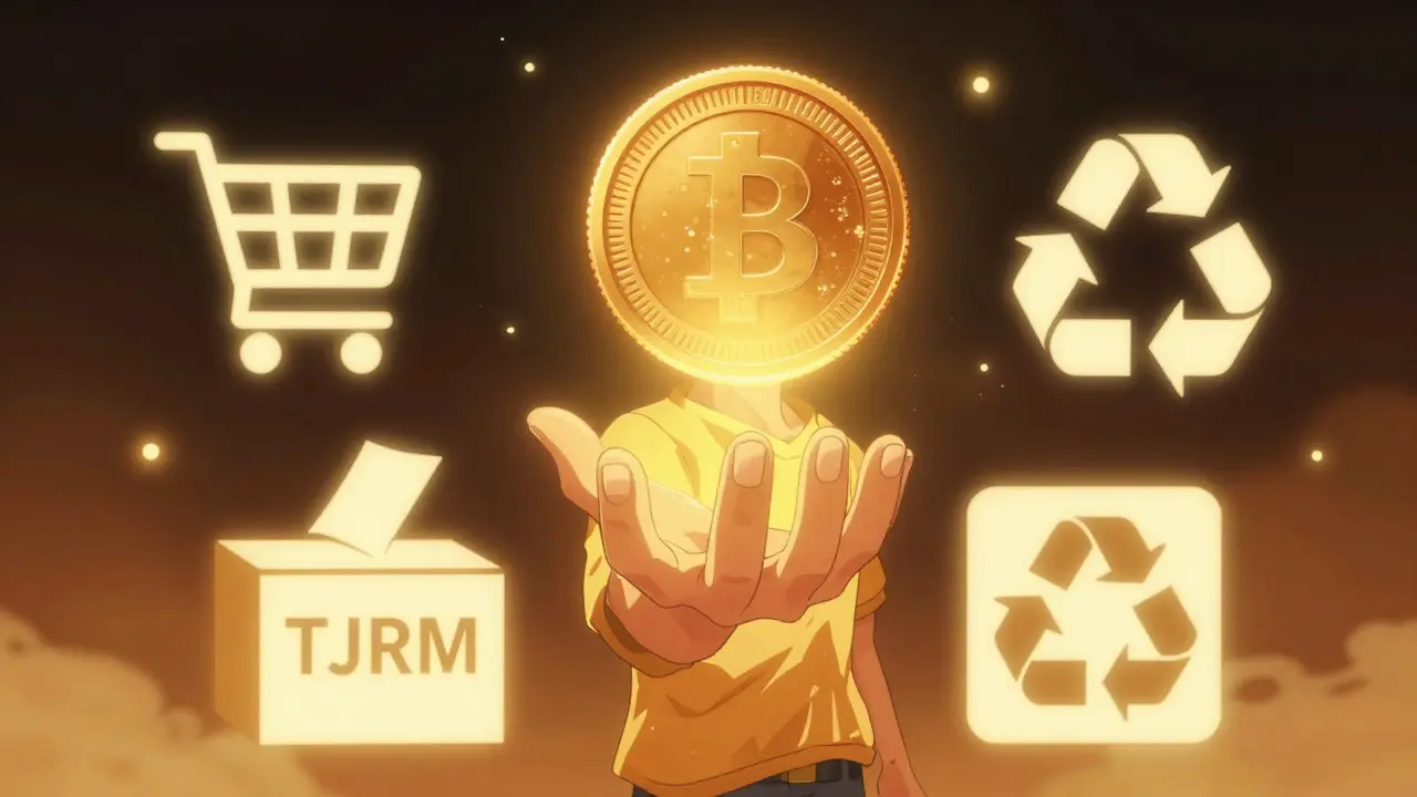 Anime illustration of crypto token utility icons and rewards