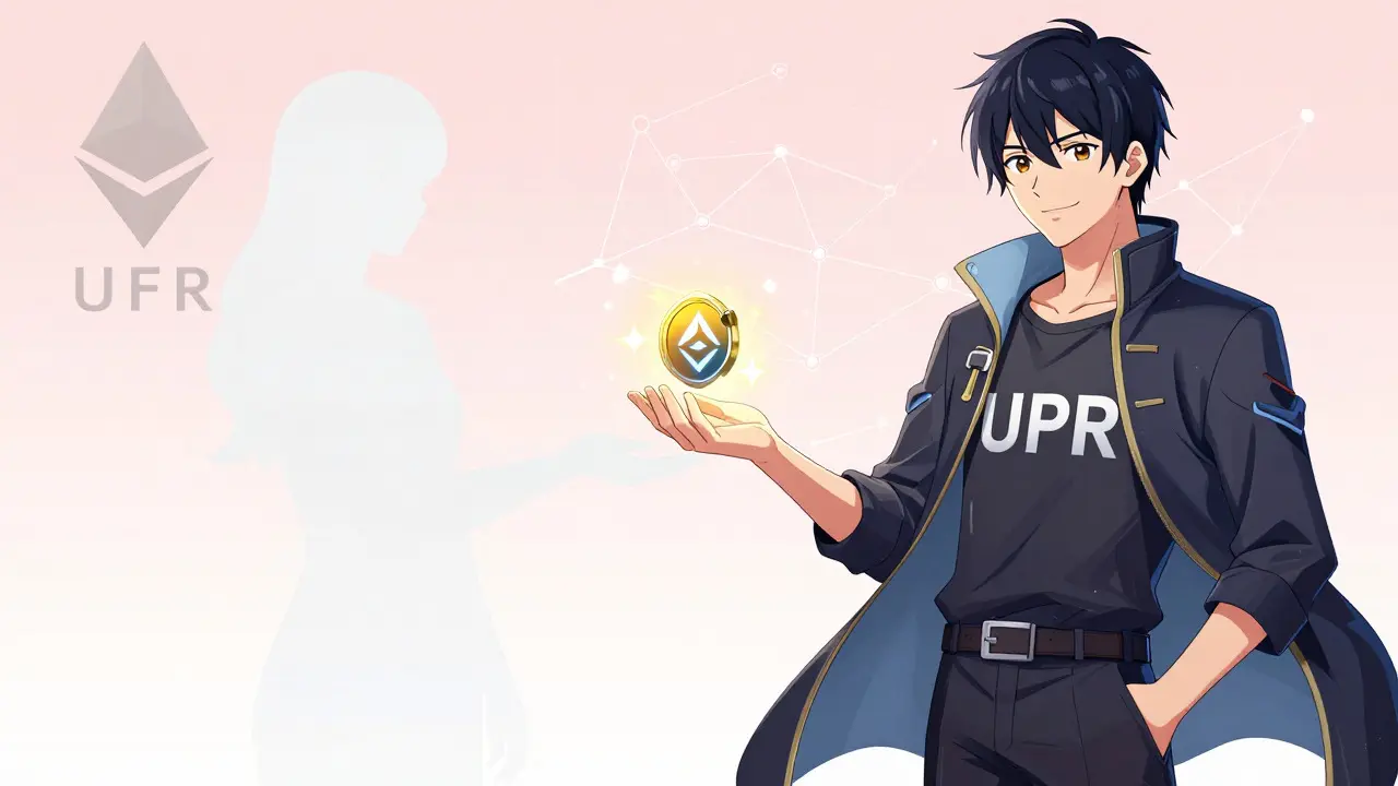 Anime style depiction of token migration from UFR to UPR with digital effects