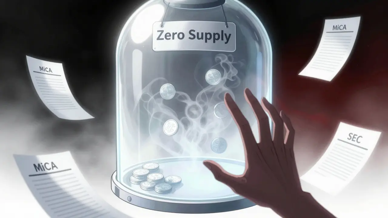 Empty vault with ghost coins illustrating zero supply paradox in anime.