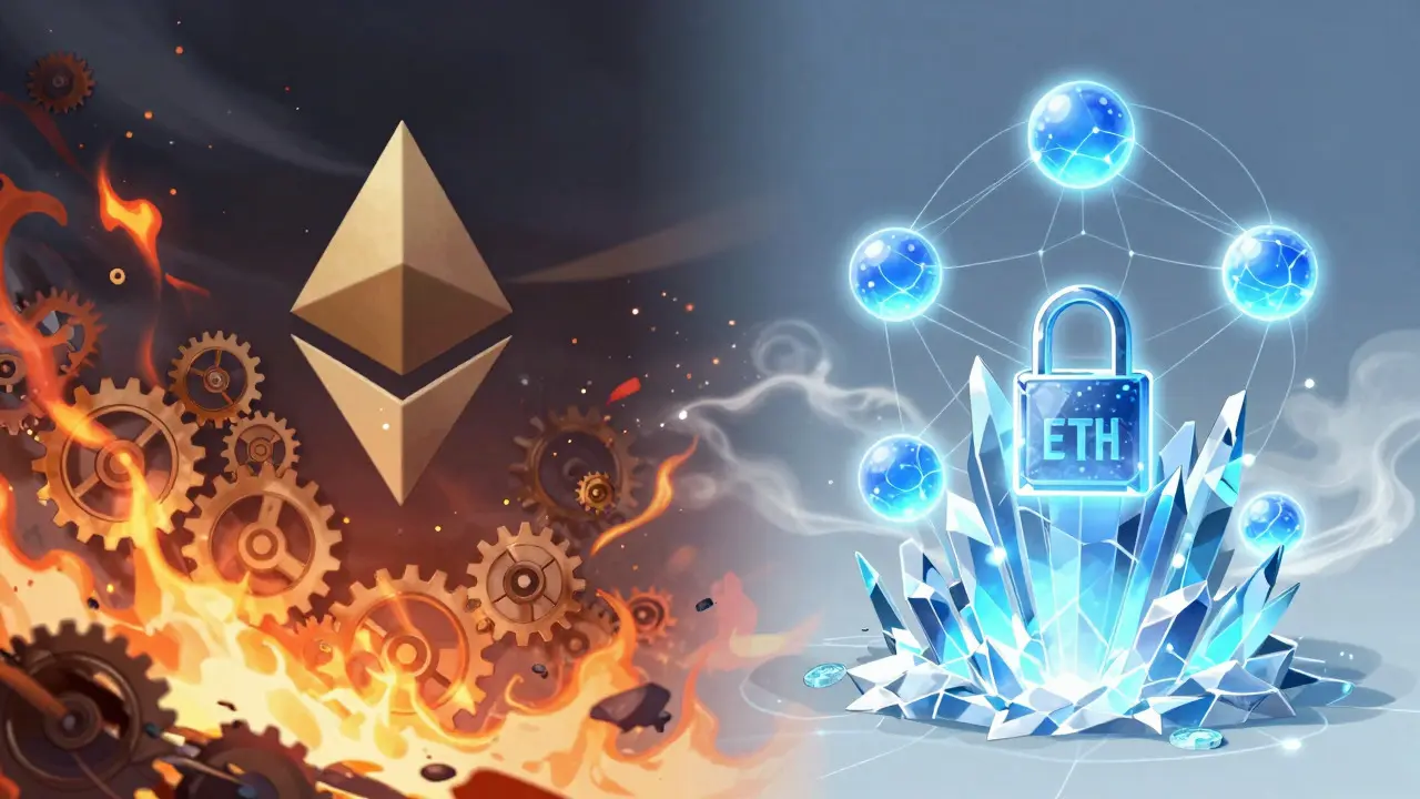 Anime illustration of Ethereum staking and fee burning process
