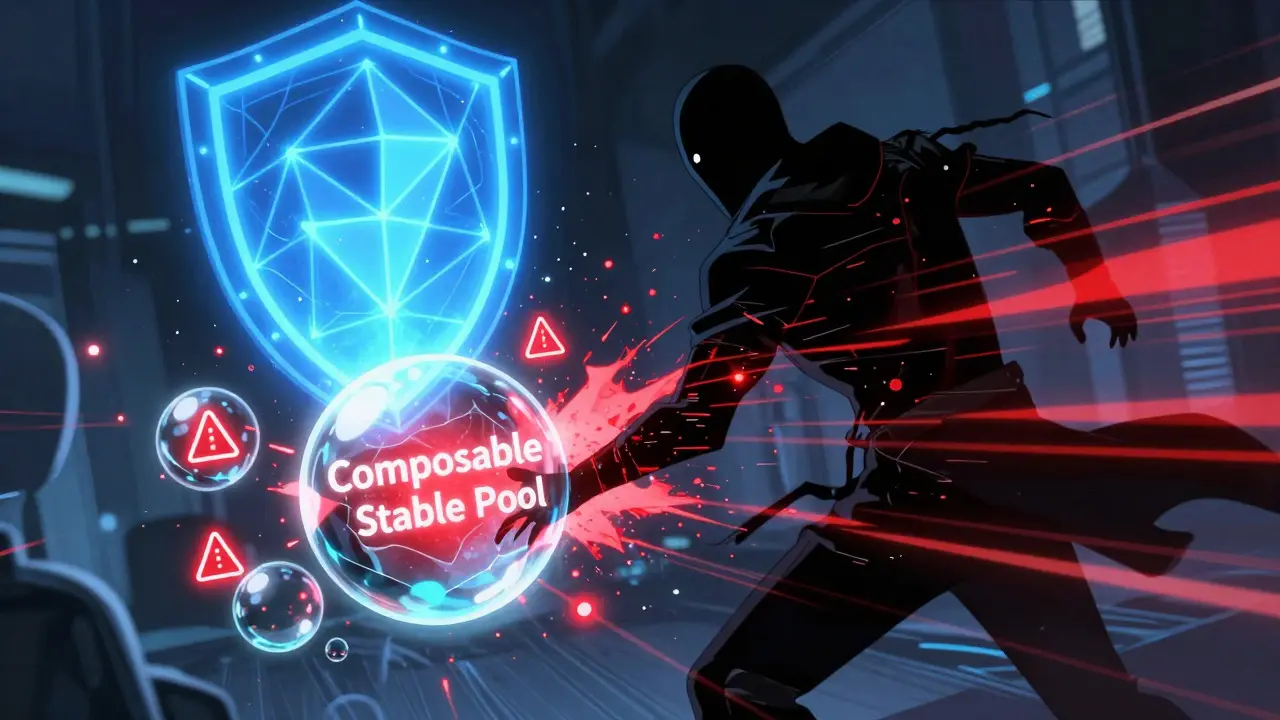 Digital defenders stopping a DeFi exploit attack