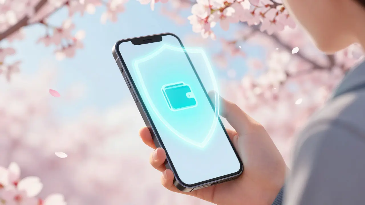 Hand holding a smartphone projecting a glowing privacy shield in an anime style