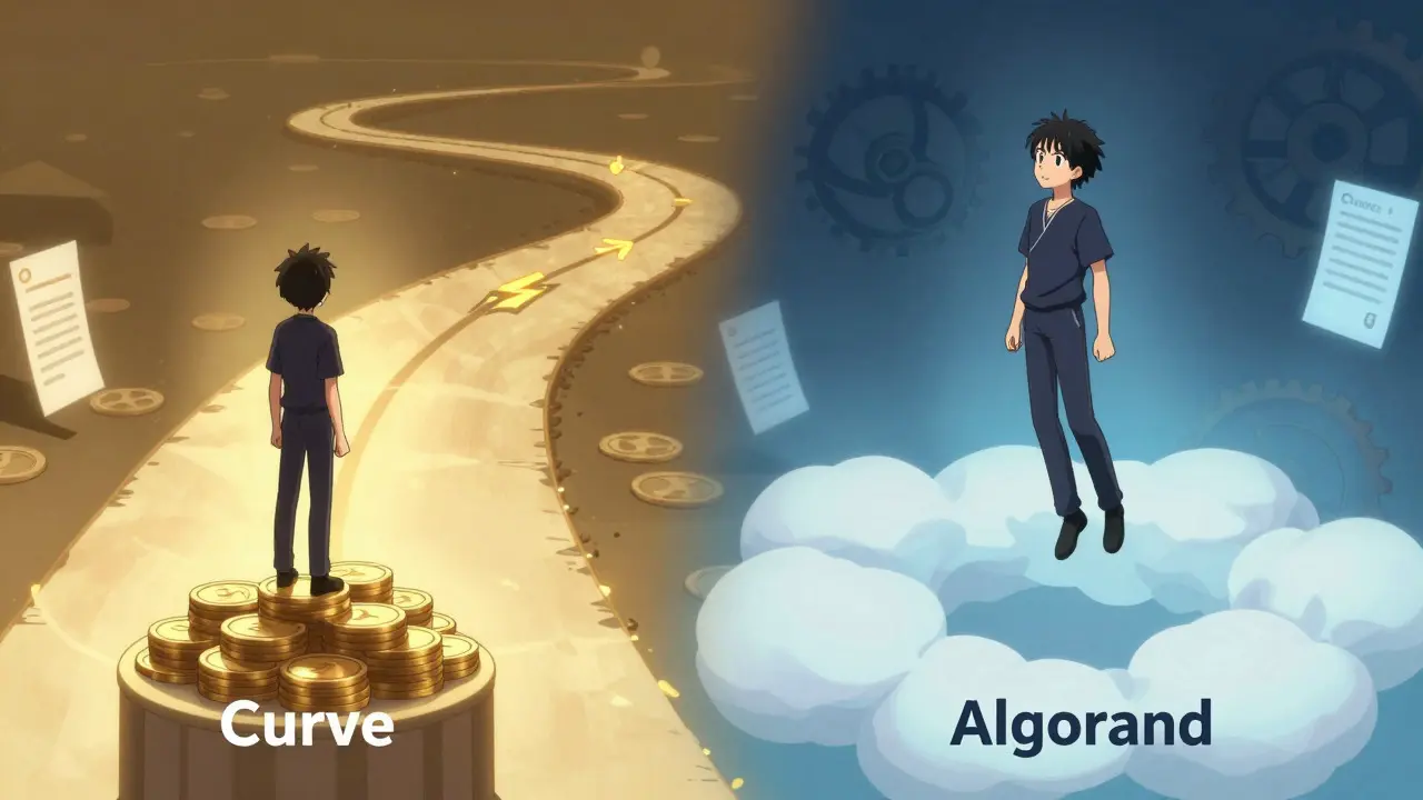 Manga style comparison of locked vs flexible crypto staking paths