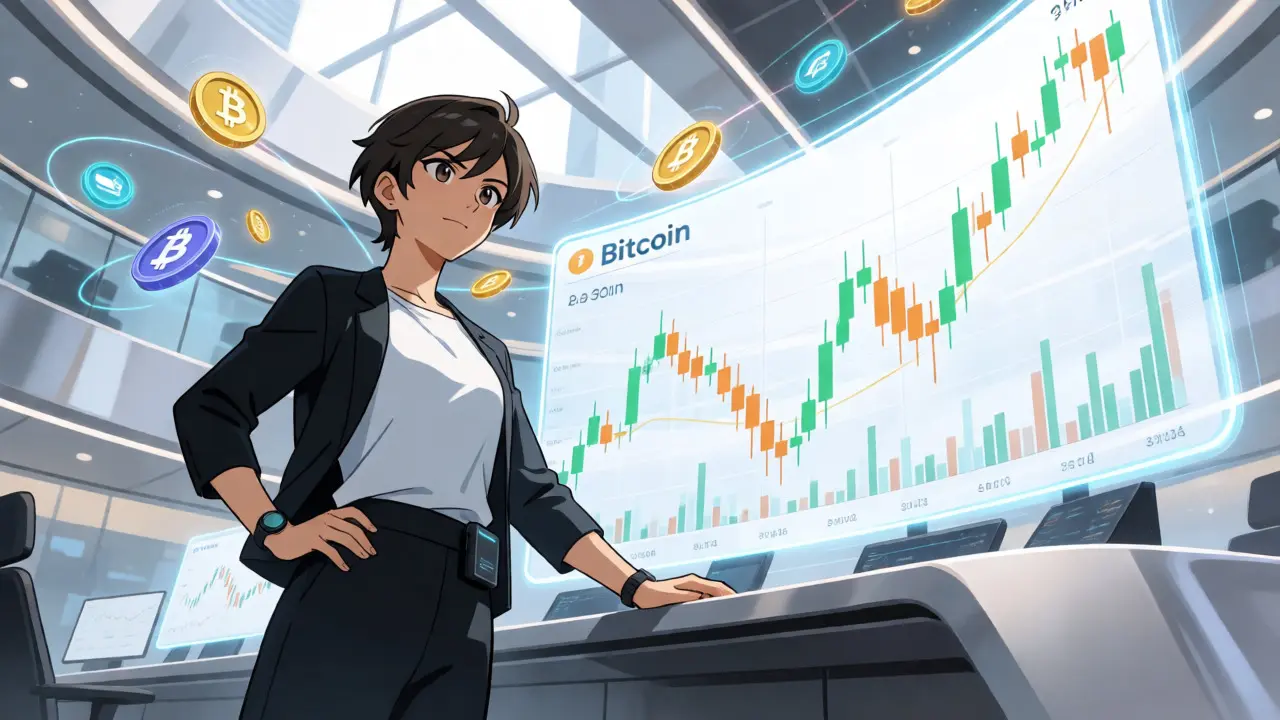 Professional analyzing crypto charts in a Dubai office