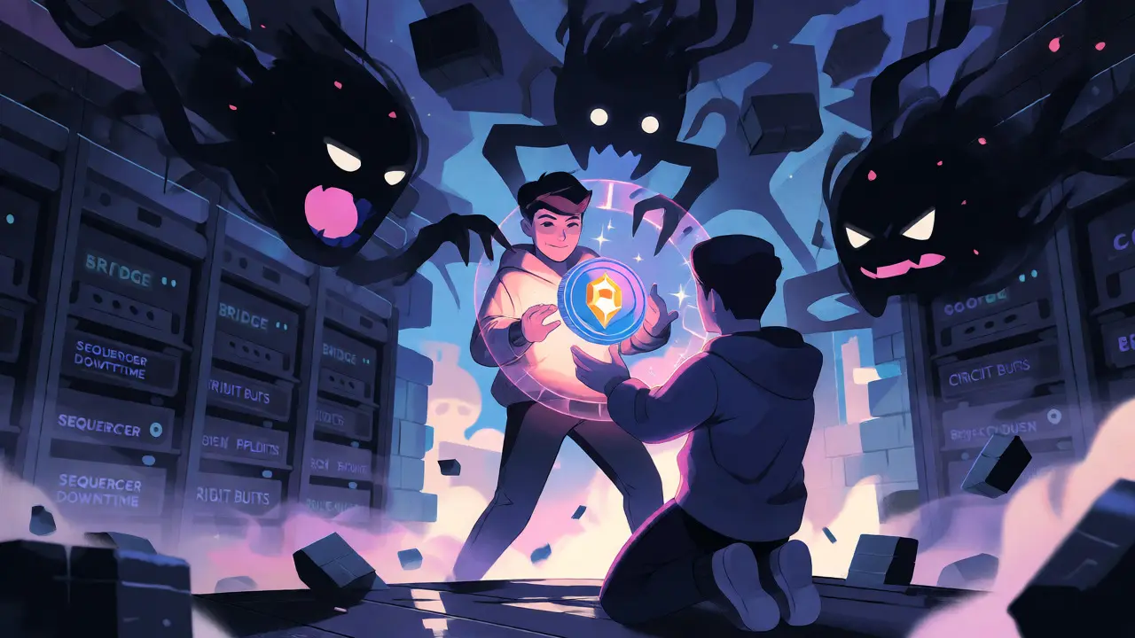 Anime character protecting crypto assets from abstract digital threats in a server-dungeon setting.