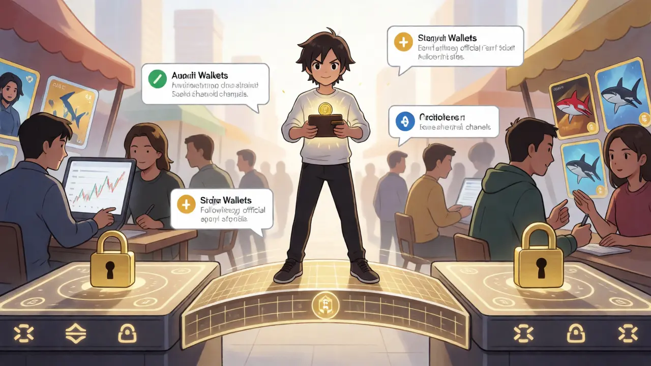Anime character securing MAN tokens on a digital bridge amidst crypto market notifications.