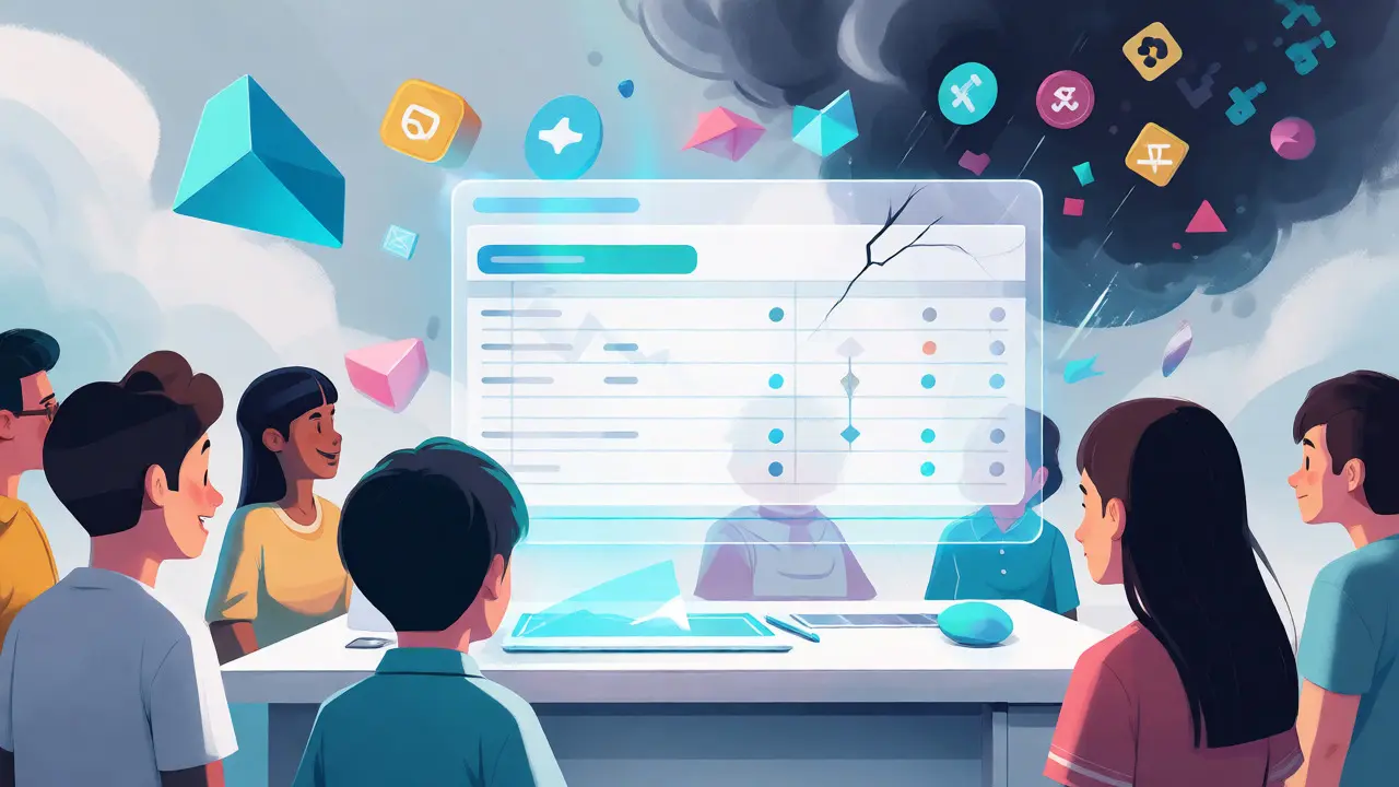 Anime characters viewing simple holographic trading interface