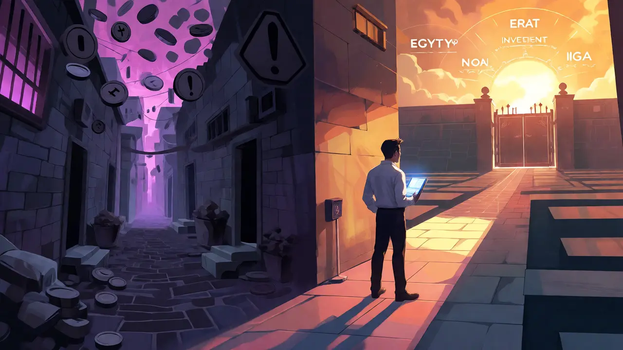 Anime contrast between chaotic unlicensed crypto markets and regulated pathways with penalties and opportunities.