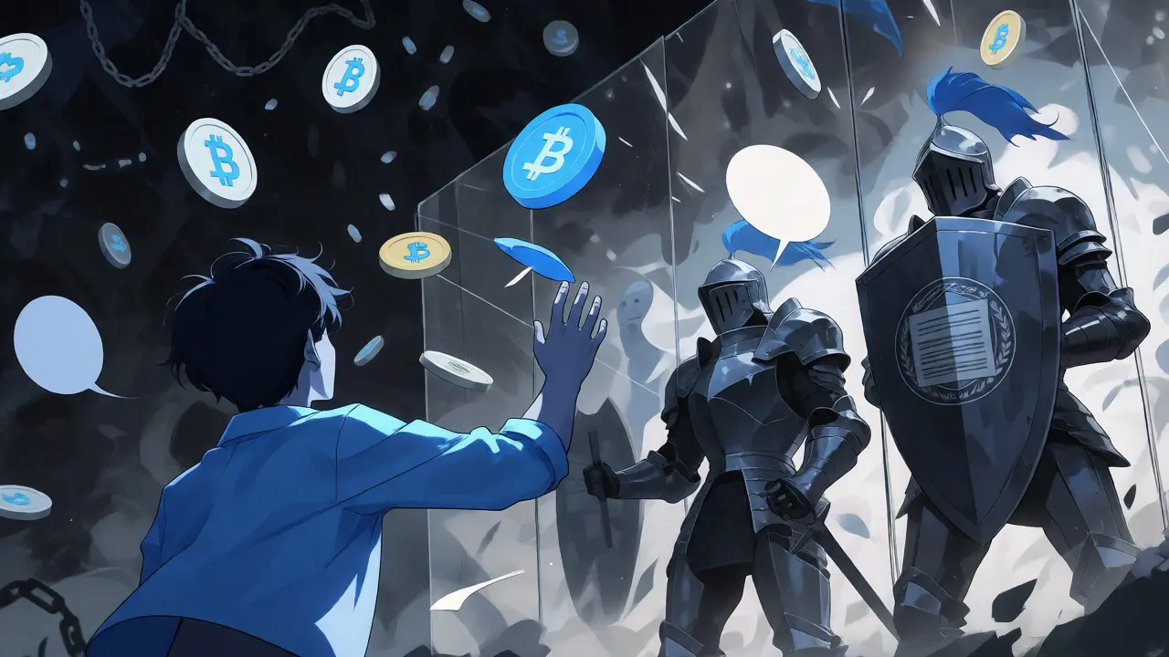 Anime figure reaching for a fragile glass barrier amidst floating crypto symbols.