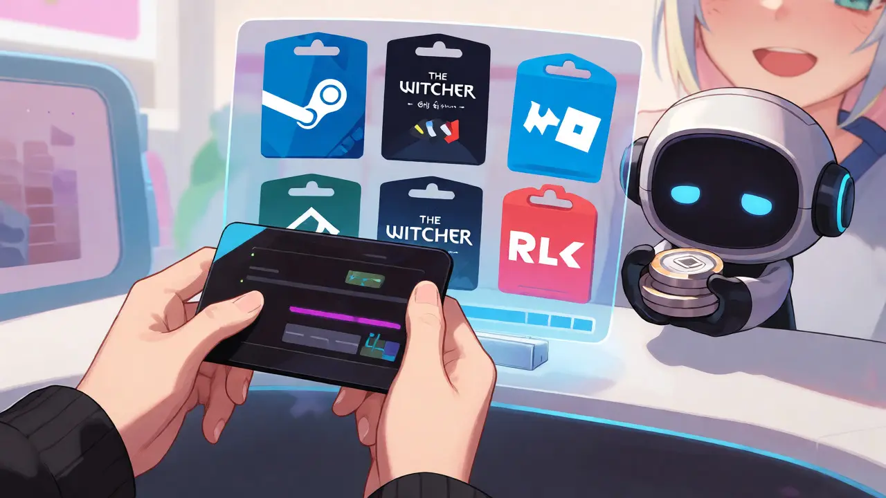 Anime gamer holding game rewards with a robot mascot and GHX tokens