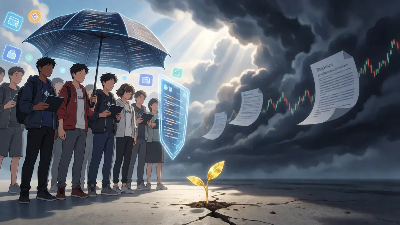 Anime scene showing Popster community resilience against market risks