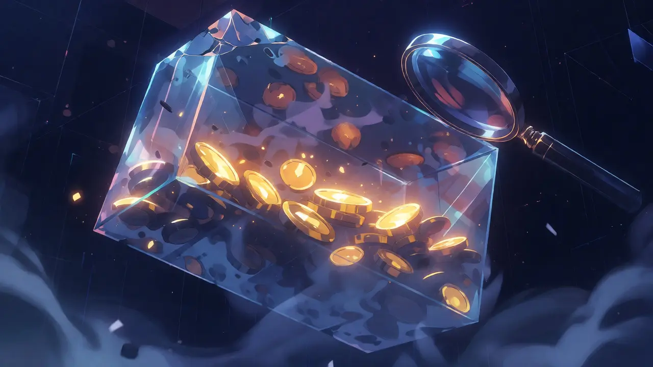 Anime-style glass vault with unstable crypto assets and mist