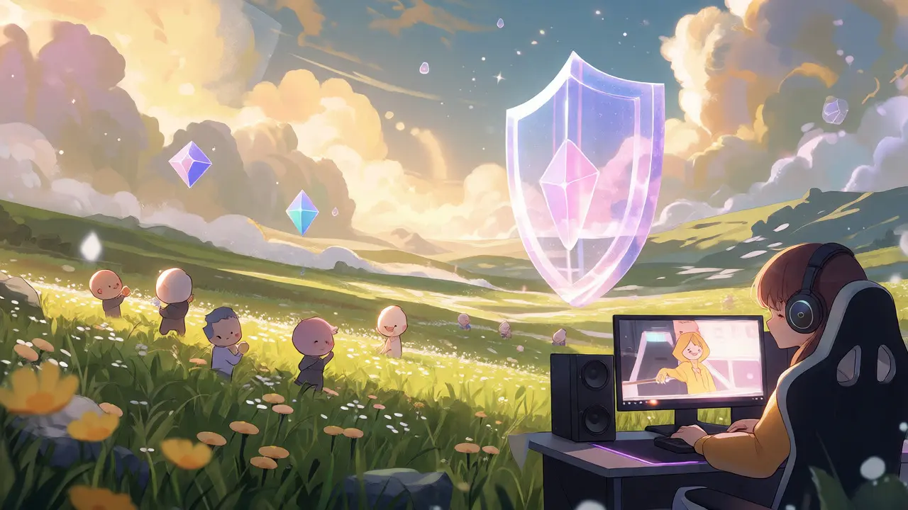 Peaceful anime scene showing low-cost Layer 2 transactions and secure DeFi