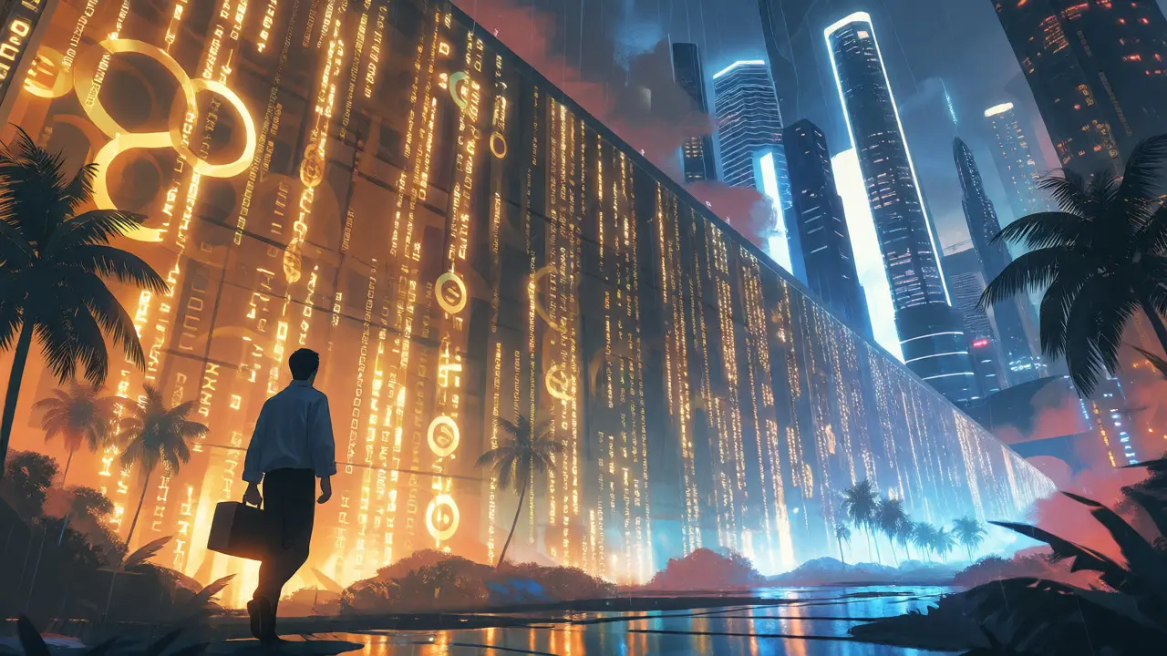 Anime figure approaching a glowing digital wall representing transfer caps