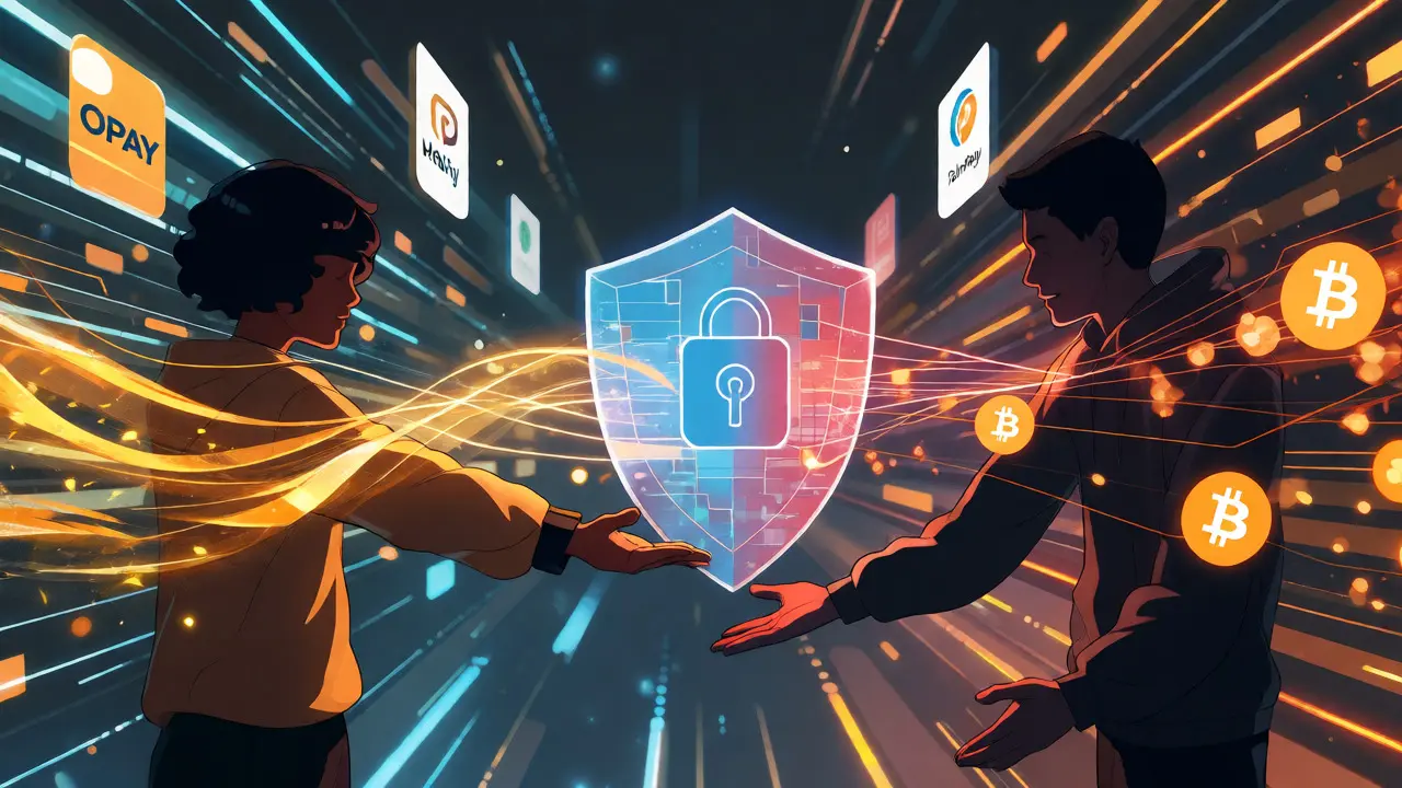 P2P crypto exchange with escrow shield in anime art